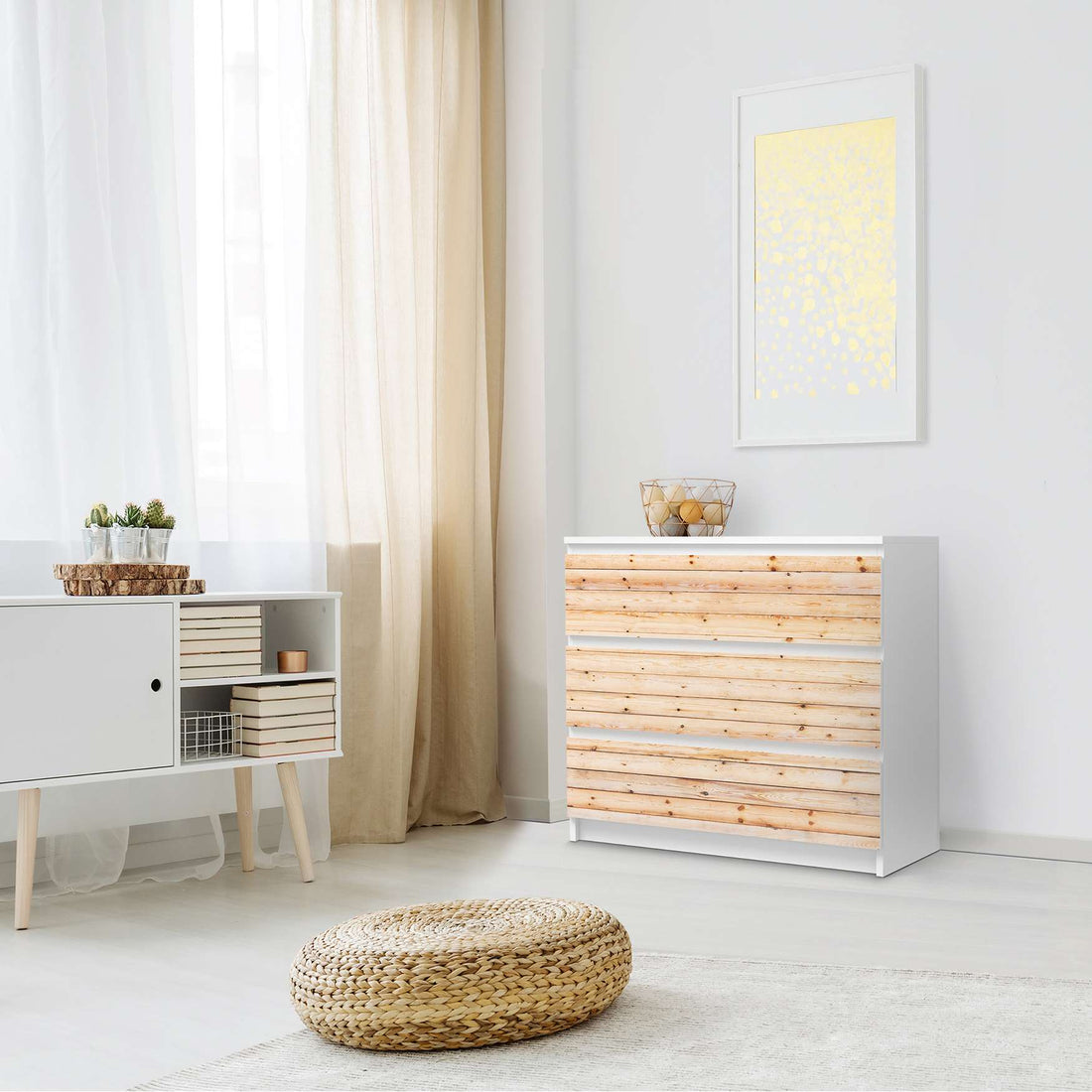Klebefolie für Möbel Bright Planks - IKEA Malm Kommode 3 Schubladen - Schlafzimmer