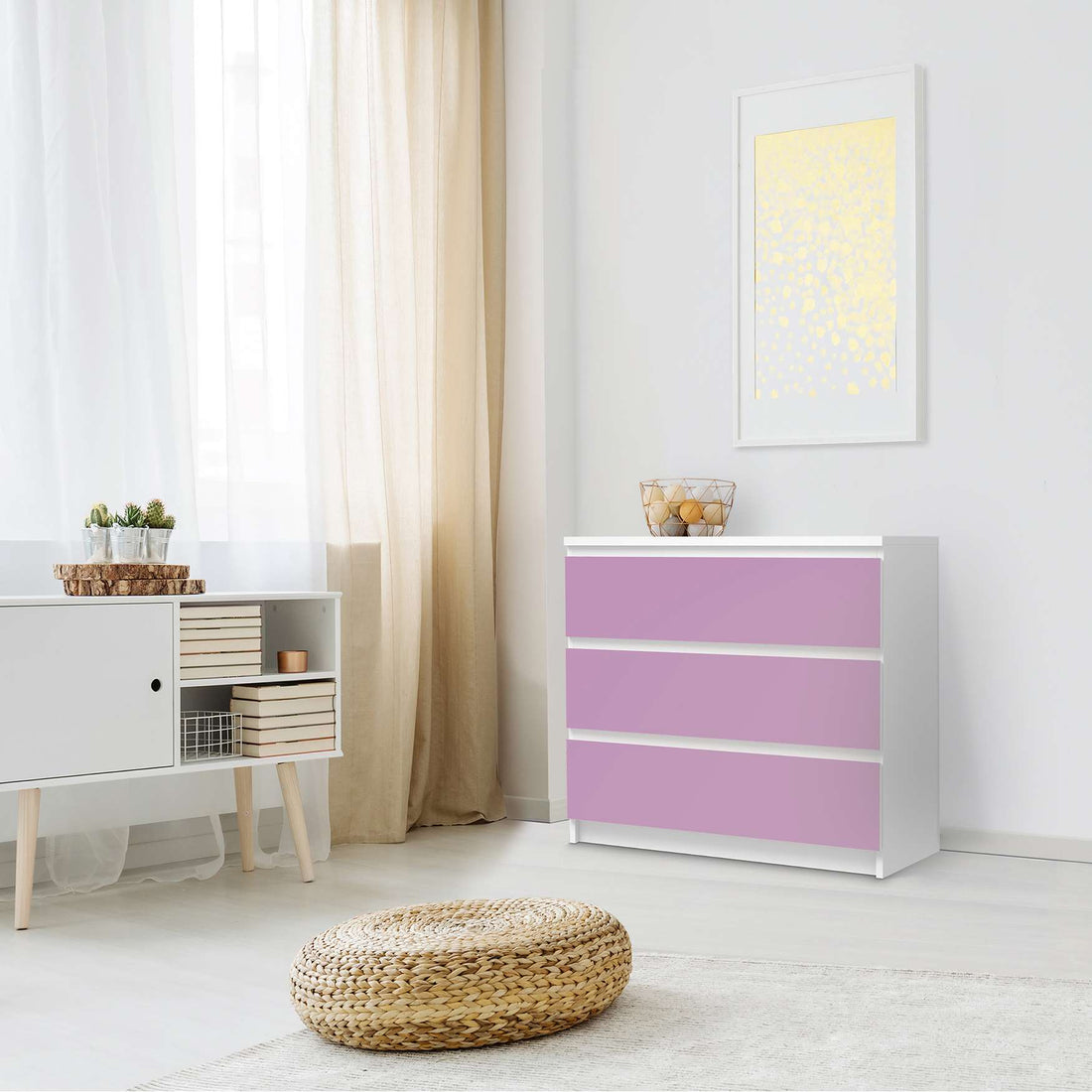 Klebefolie für Möbel Flieder Light - IKEA Malm Kommode 3 Schubladen - Schlafzimmer