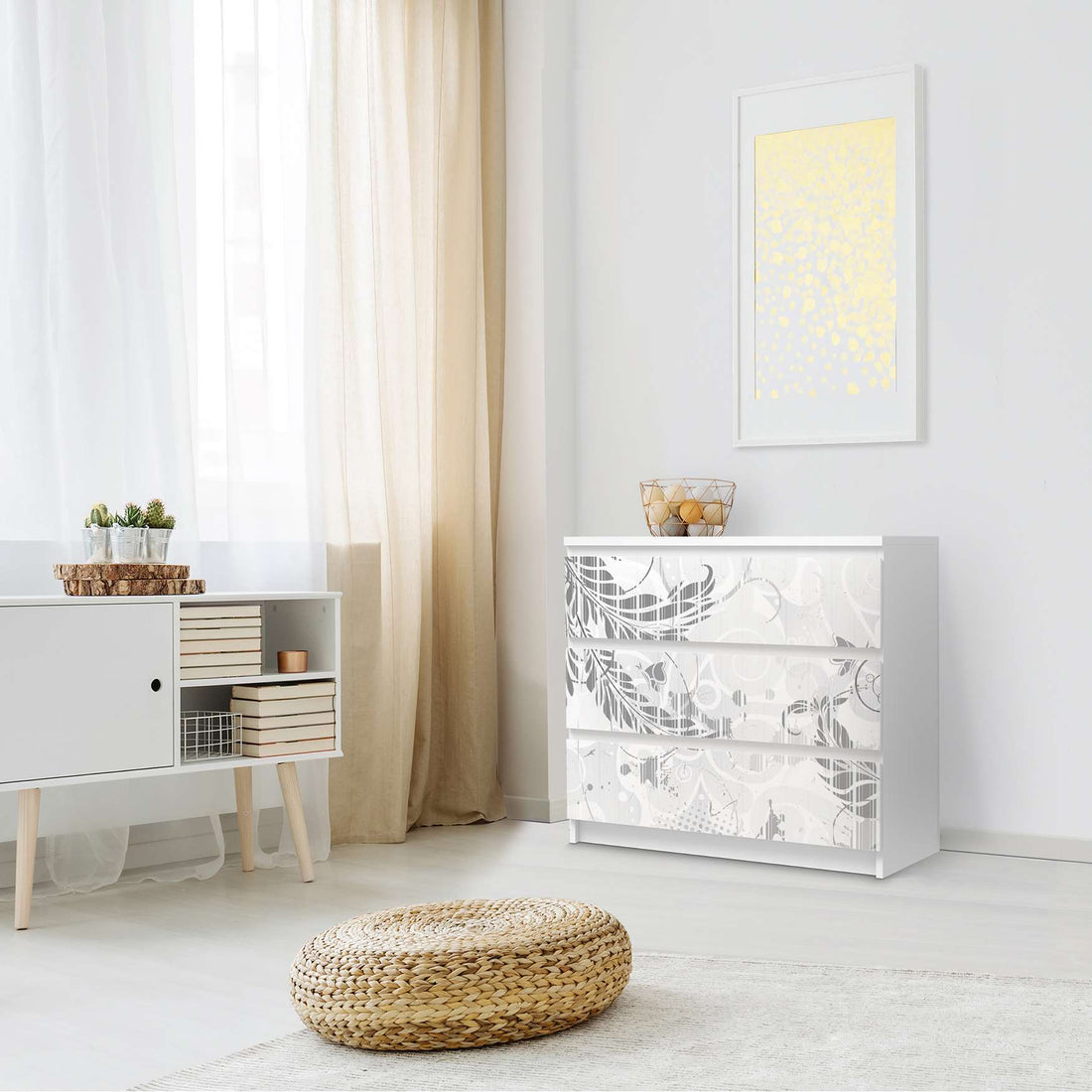 Klebefolie für Möbel Florals Plain 2 - IKEA Malm Kommode 3 Schubladen - Schlafzimmer