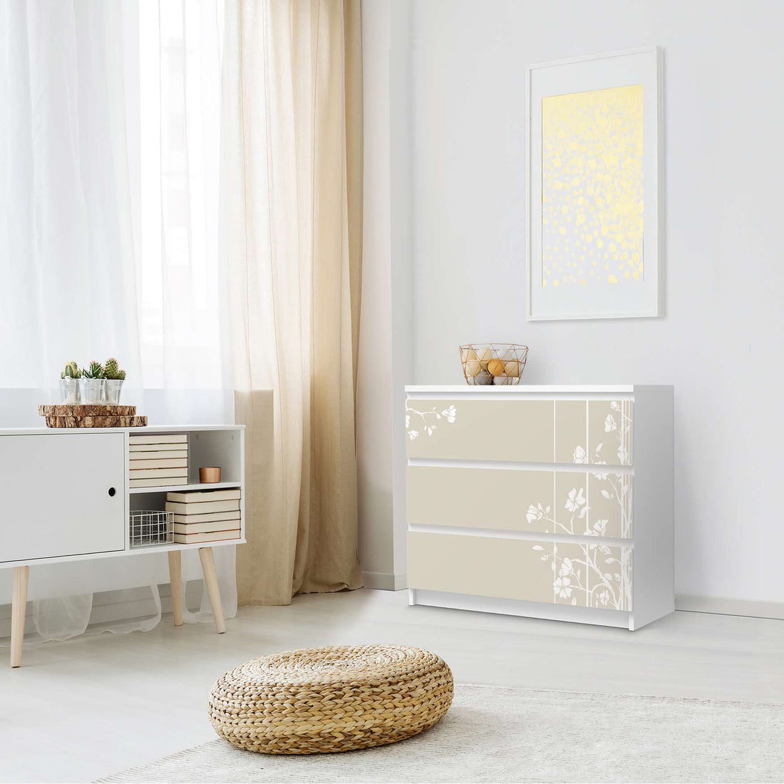 Klebefolie für Möbel Florals Plain 3 - IKEA Malm Kommode 3 Schubladen - Schlafzimmer