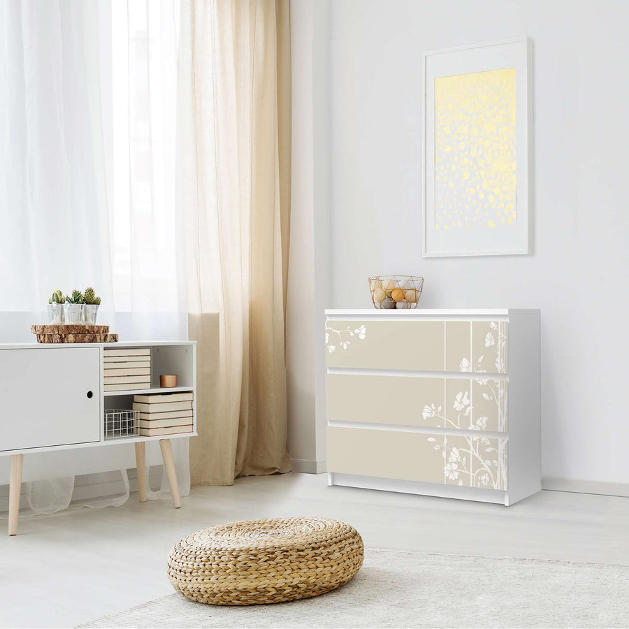 Klebefolie für Möbel Florals Plain 3 - IKEA Malm Kommode 3 Schubladen - Schlafzimmer