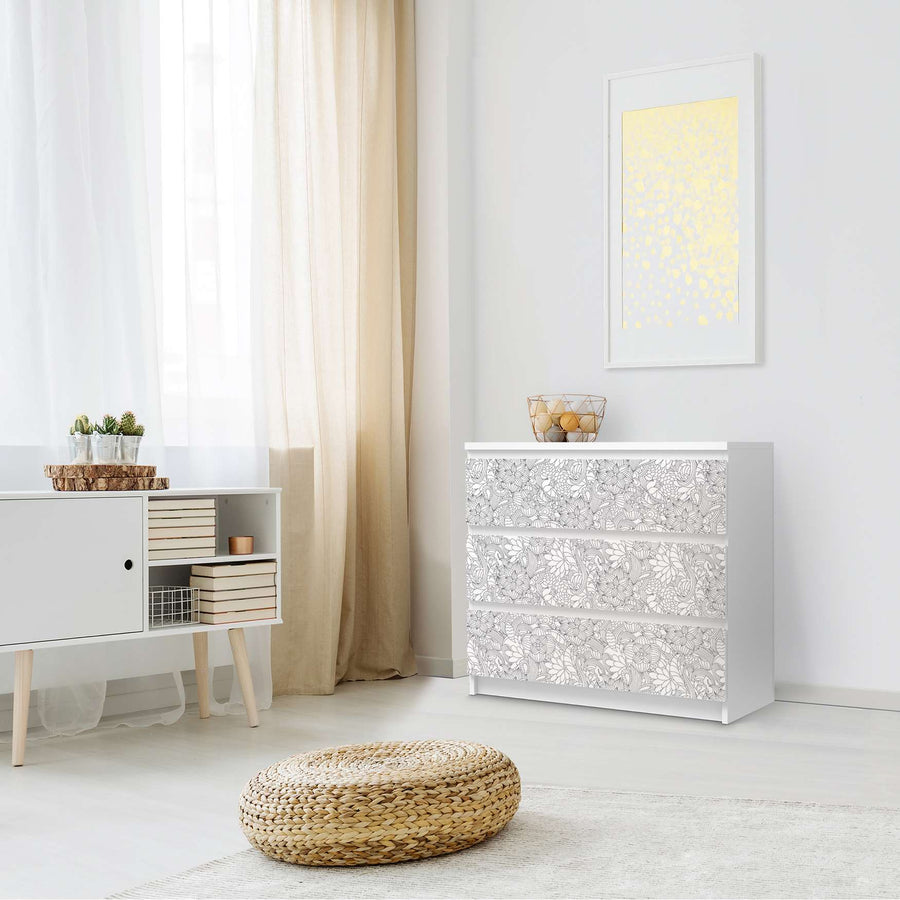 Klebefolie für Möbel Flower Lines 2 - IKEA Malm Kommode 3 Schubladen - Schlafzimmer