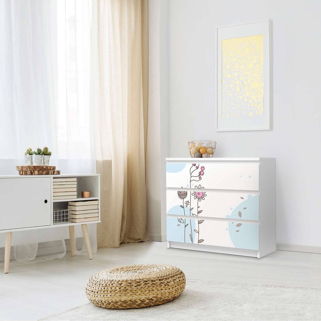 Klebefolie für Möbel Flowers 3 - IKEA Malm Kommode 3 Schubladen - Schlafzimmer