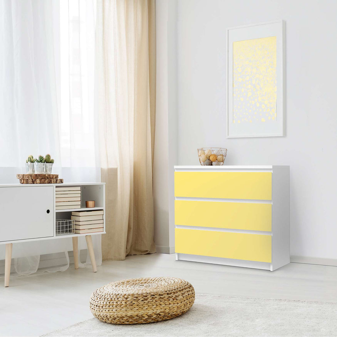 Klebefolie für Möbel Gelb Light - IKEA Malm Kommode 3 Schubladen - Schlafzimmer