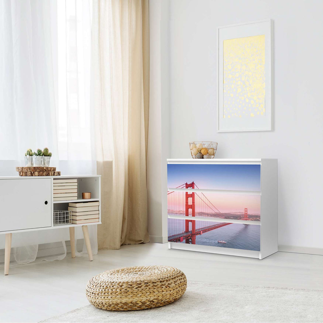Klebefolie für Möbel Golden Gate - IKEA Malm Kommode 3 Schubladen - Schlafzimmer