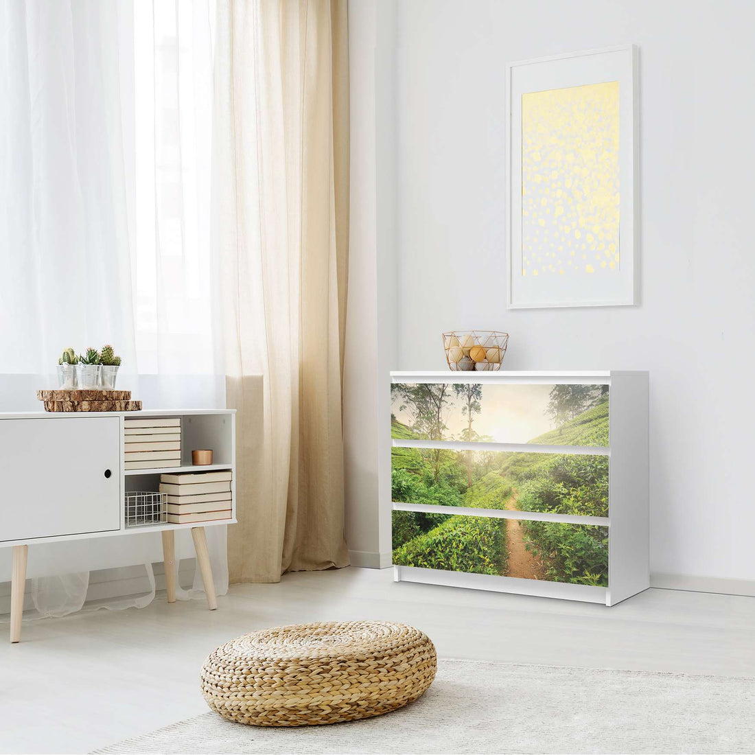 Klebefolie für Möbel Green Tea Fields - IKEA Malm Kommode 3 Schubladen - Schlafzimmer