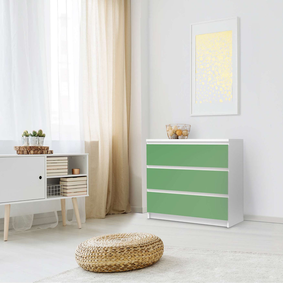 Klebefolie für Möbel Grün Light - IKEA Malm Kommode 3 Schubladen - Schlafzimmer