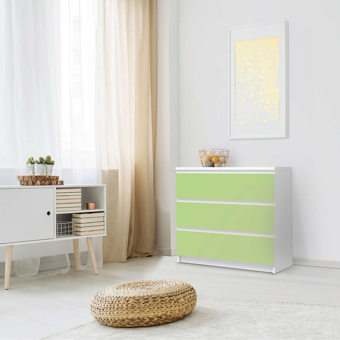 Klebefolie für Möbel Hellgrün Light - IKEA Malm Kommode 3 Schubladen - Schlafzimmer