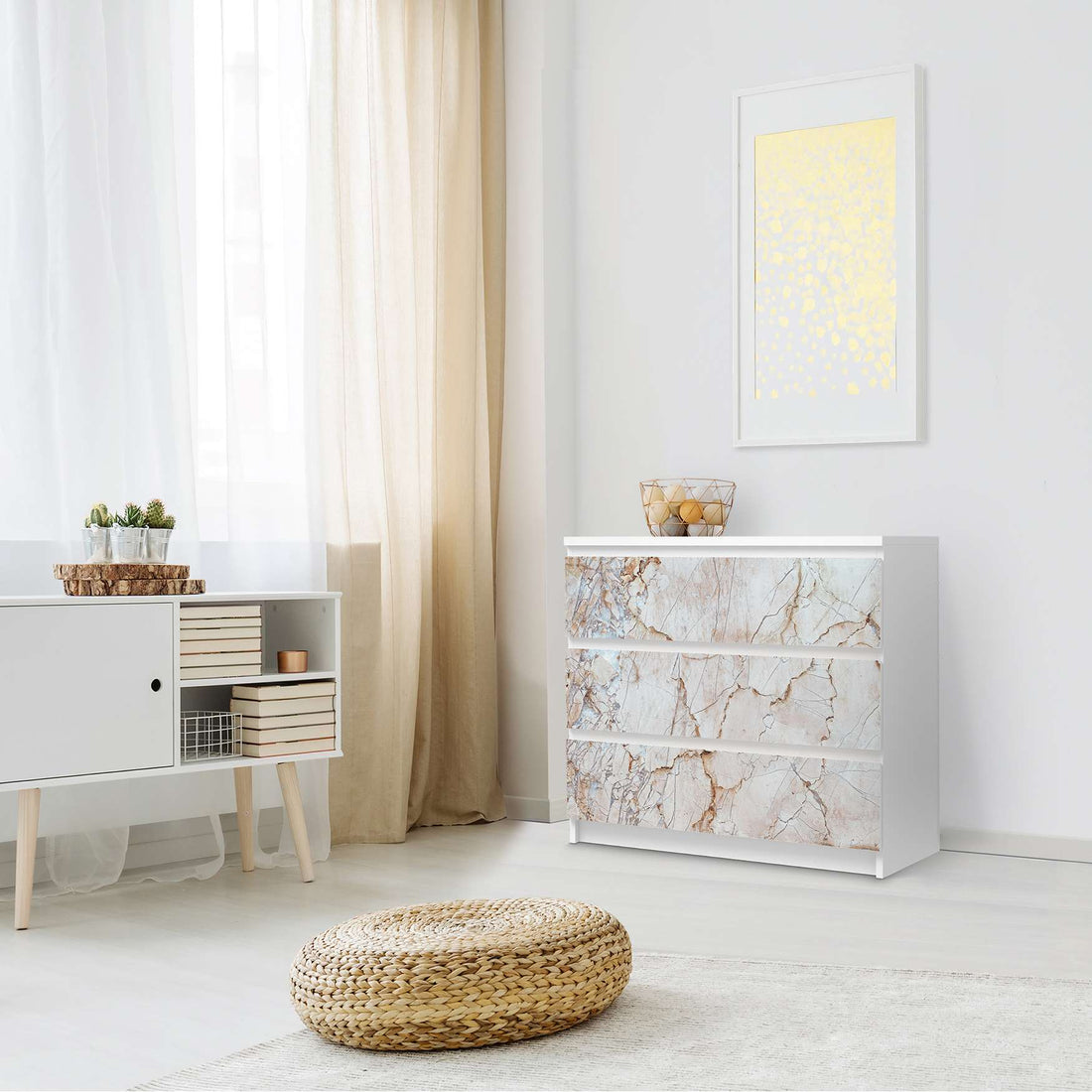 Klebefolie für Möbel Marmor rosa - IKEA Malm Kommode 3 Schubladen - Schlafzimmer