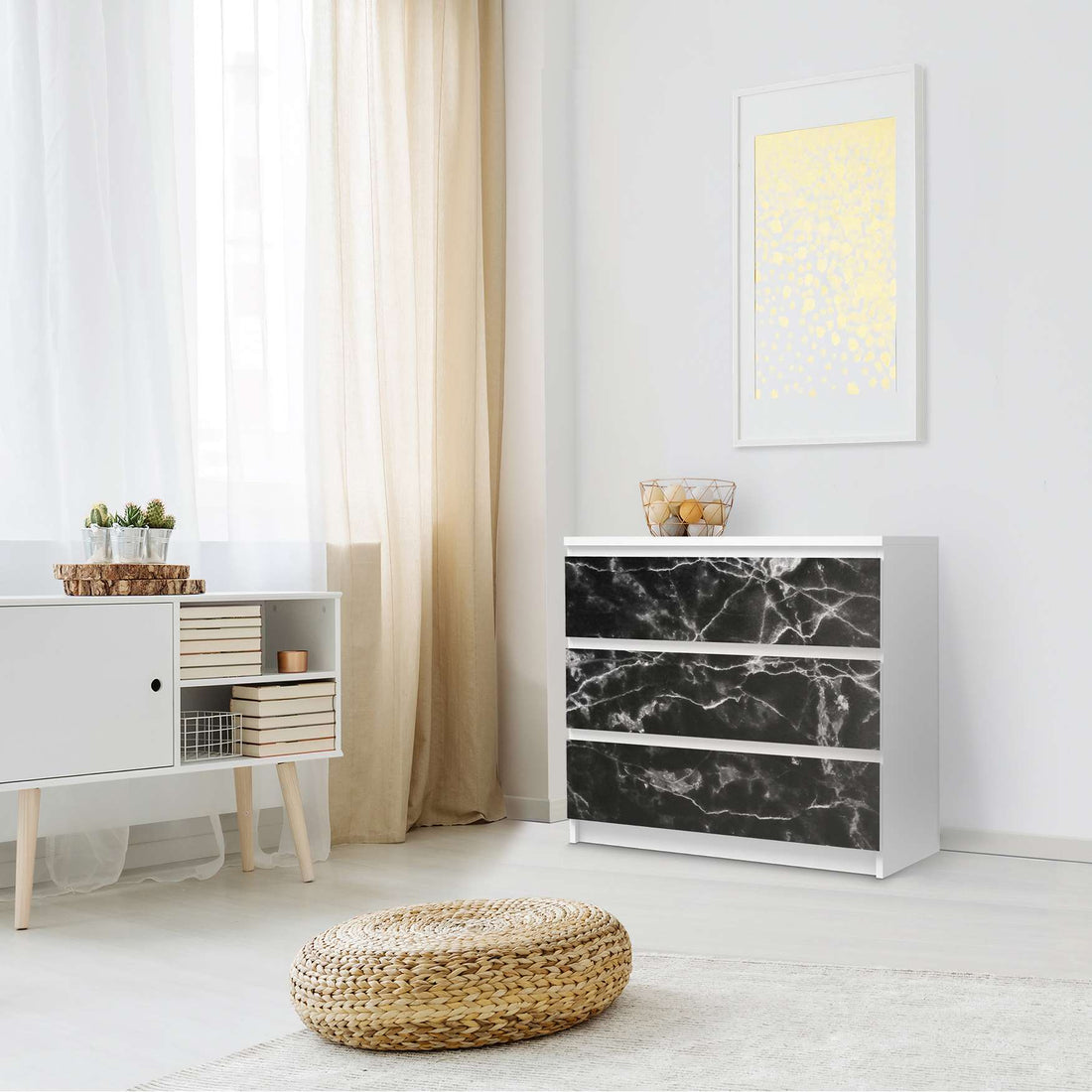 Klebefolie für Möbel Marmor schwarz - IKEA Malm Kommode 3 Schubladen - Schlafzimmer