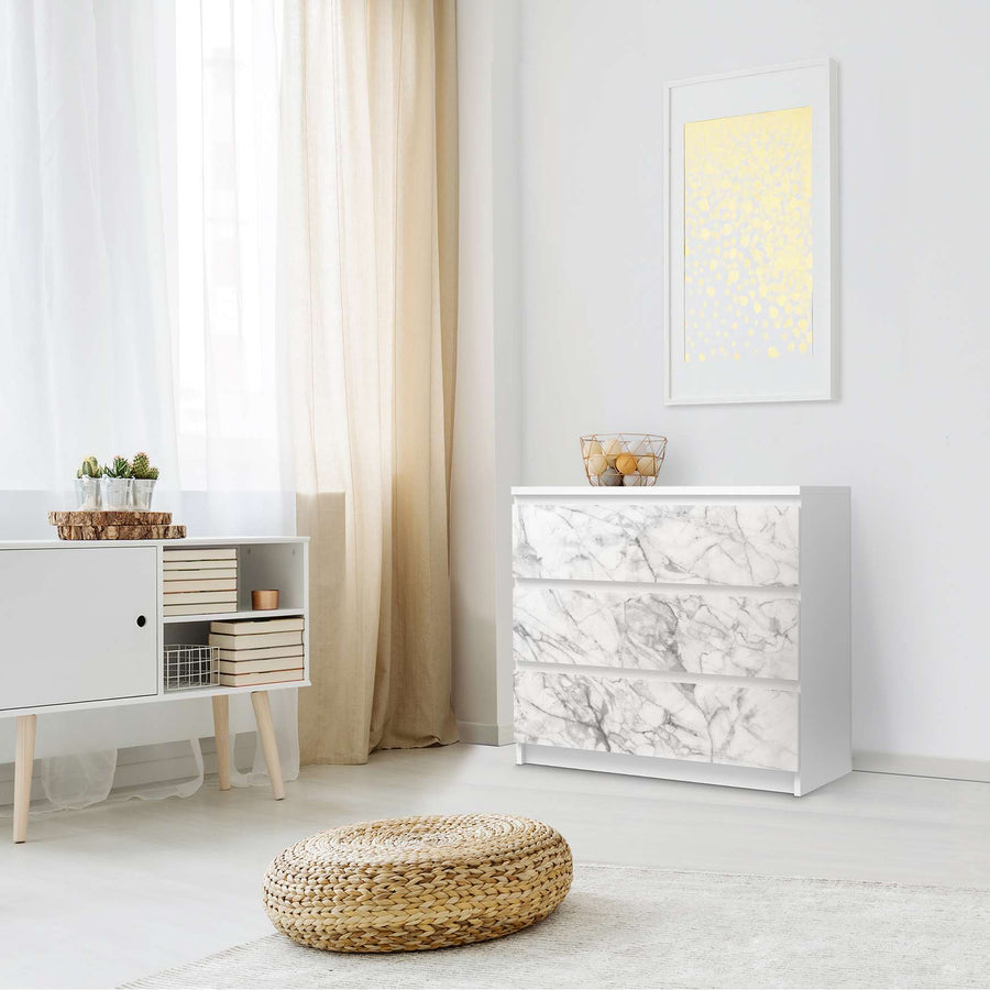 Klebefolie für Möbel Marmor weiß - IKEA Malm Kommode 3 Schubladen - Schlafzimmer