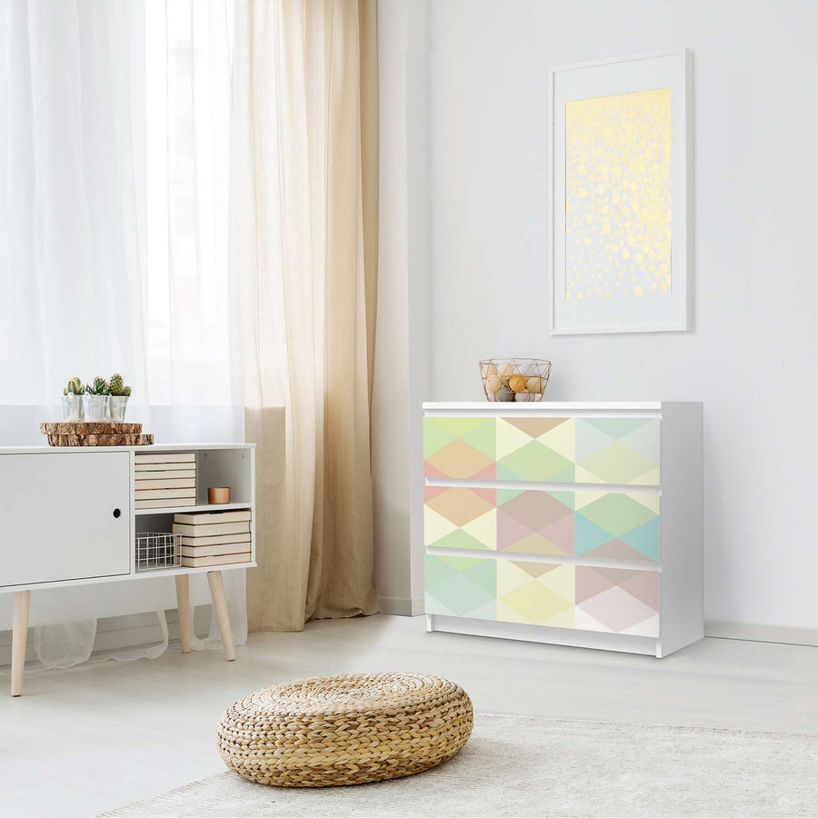 Klebefolie für Möbel Melitta Pastell Geometrie - IKEA Malm Kommode 3 Schubladen - Schlafzimmer