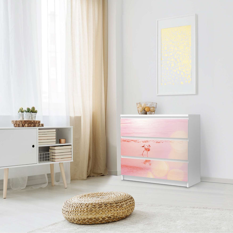 Klebefolie für Möbel Mr. Flamingo - IKEA Malm Kommode 3 Schubladen - Schlafzimmer