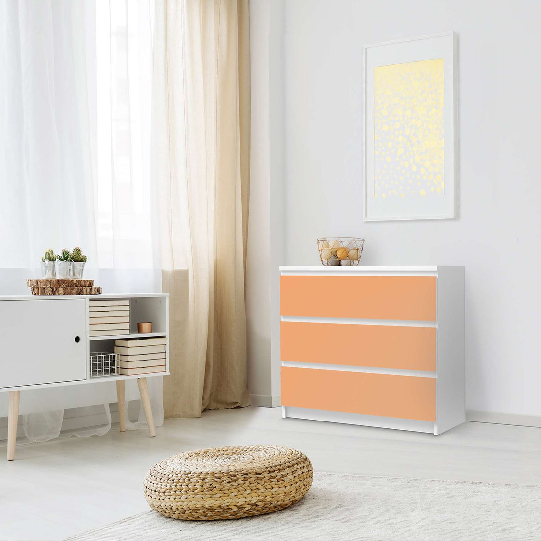 Klebefolie für Möbel Orange Light - IKEA Malm Kommode 3 Schubladen - Schlafzimmer