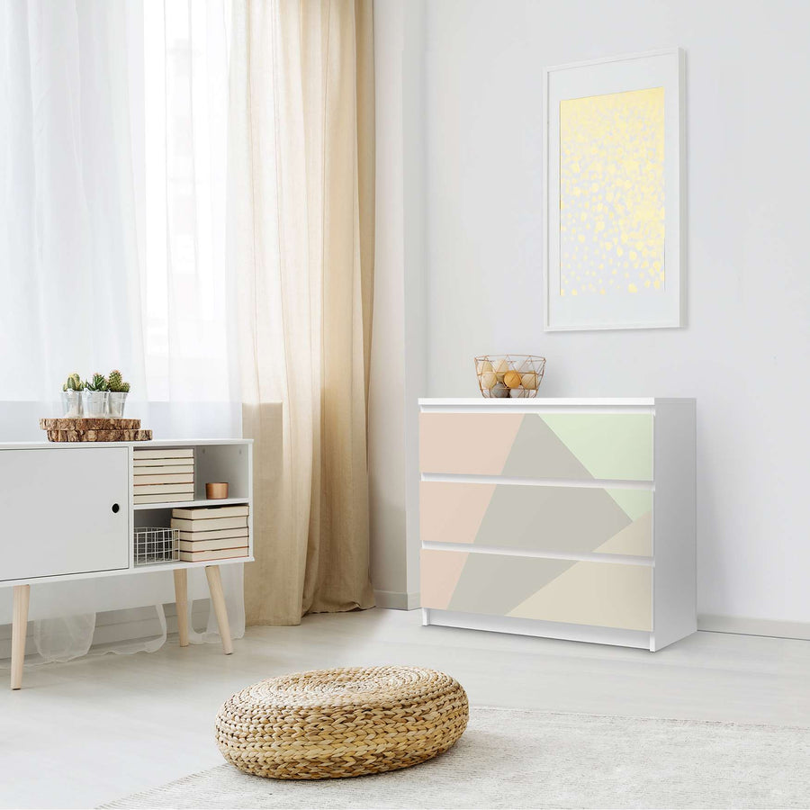 Klebefolie für Möbel Pastell Geometrik - IKEA Malm Kommode 3 Schubladen - Schlafzimmer
