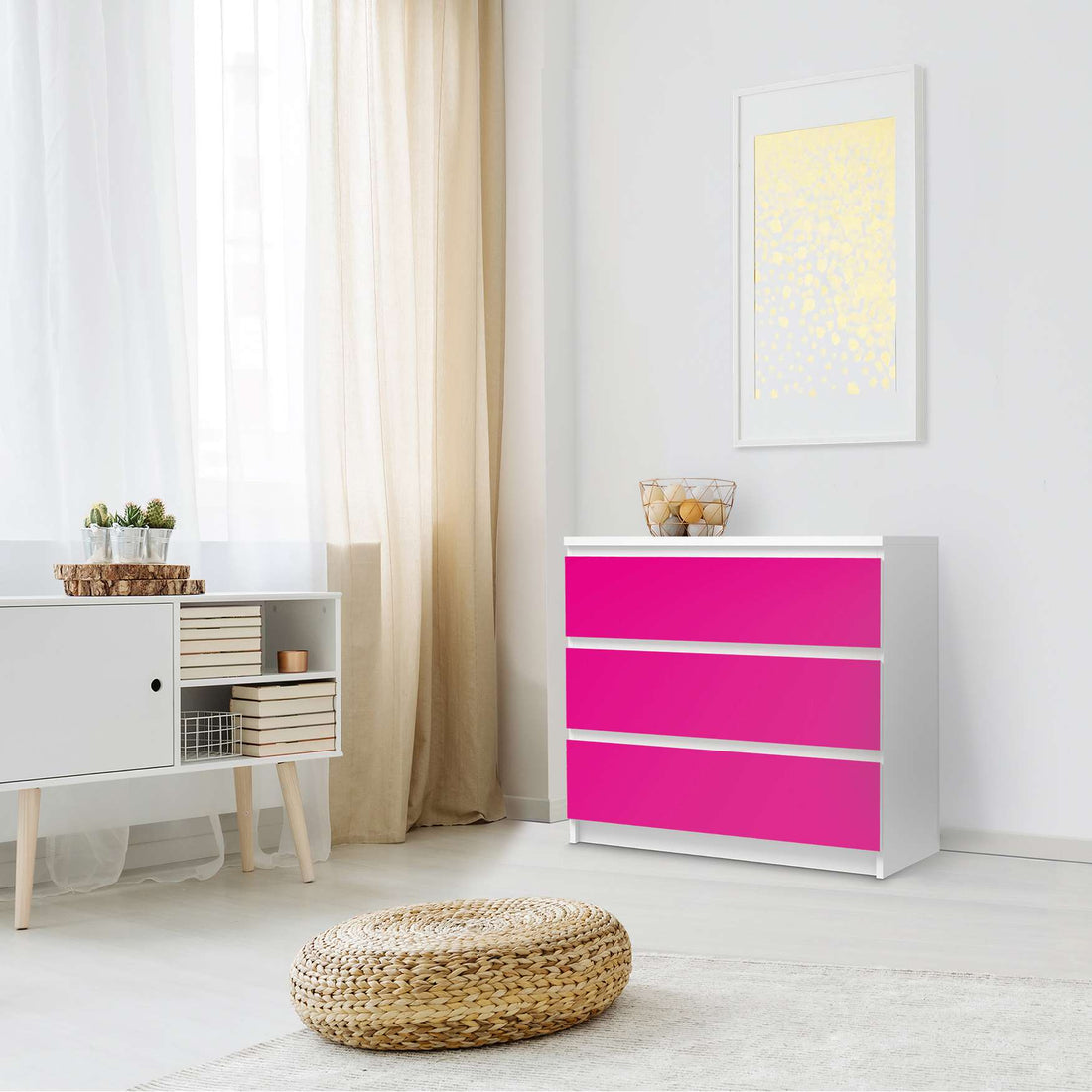 Klebefolie für Möbel Pink Dark - IKEA Malm Kommode 3 Schubladen - Schlafzimmer