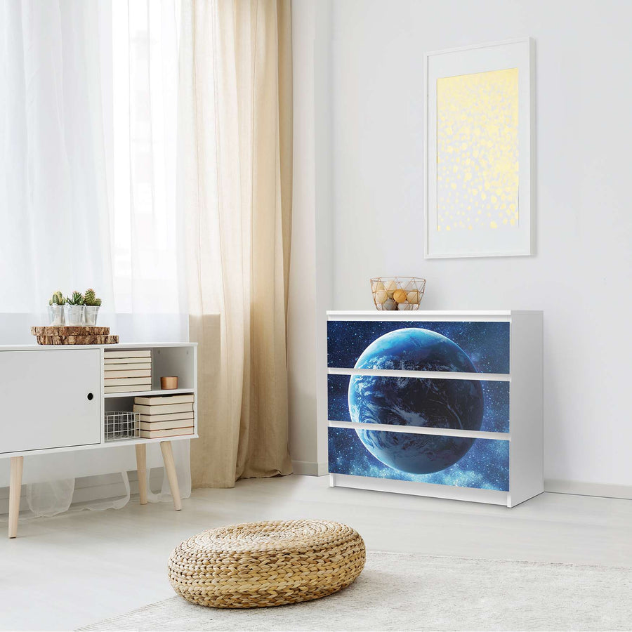 Klebefolie für Möbel Planet Blue - IKEA Malm Kommode 3 Schubladen - Schlafzimmer