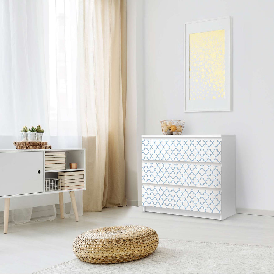 Klebefolie für Möbel Retro Pattern - Blau - IKEA Malm Kommode 3 Schubladen - Schlafzimmer