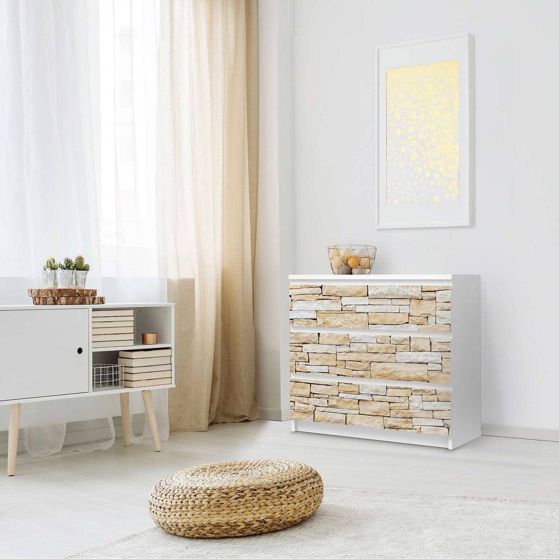 Klebefolie für Möbel Sandstein - IKEA Malm Kommode 3 Schubladen - Schlafzimmer