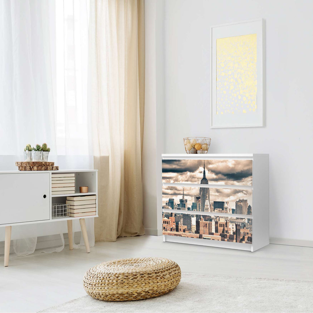 Klebefolie für Möbel Skyline NYC - IKEA Malm Kommode 3 Schubladen - Schlafzimmer