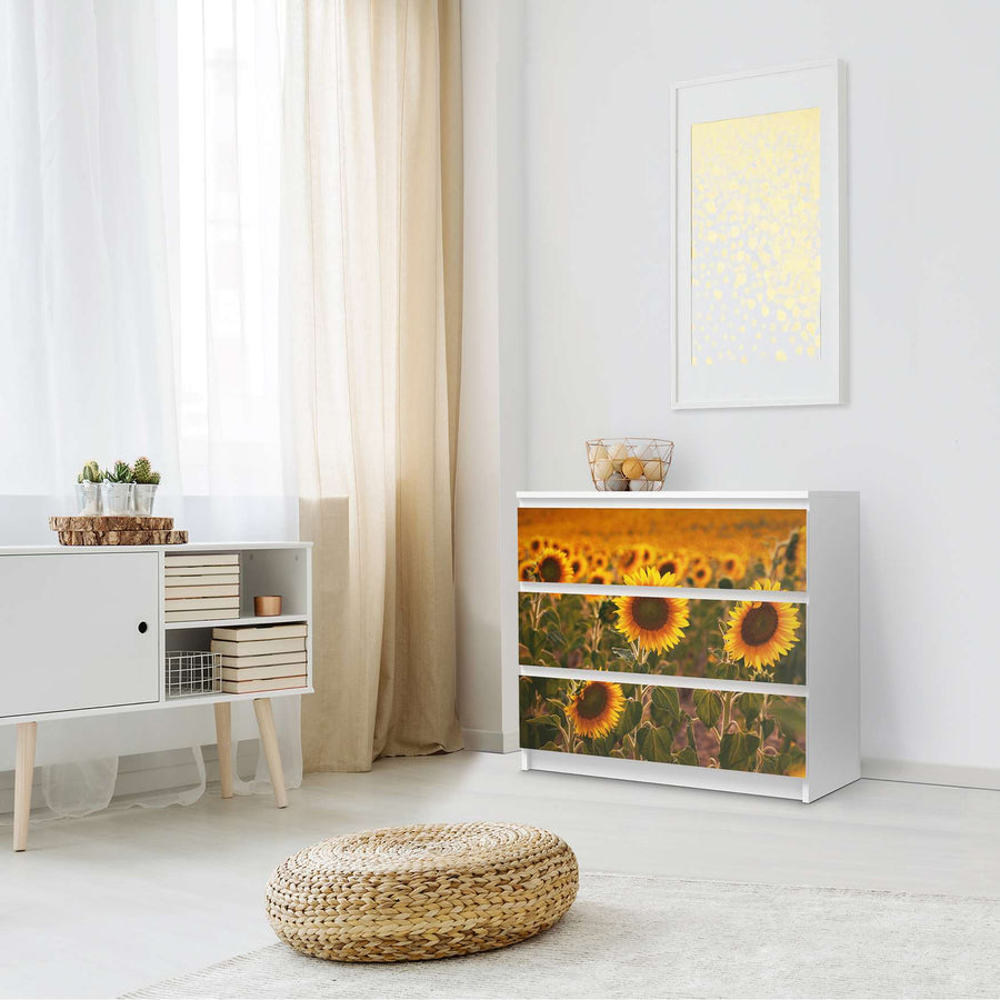 Klebefolie für Möbel Sunflowers - IKEA Malm Kommode 3 Schubladen - Schlafzimmer