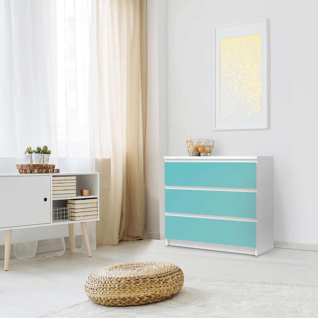 Klebefolie für Möbel Türkisgrün Light - IKEA Malm Kommode 3 Schubladen - Schlafzimmer