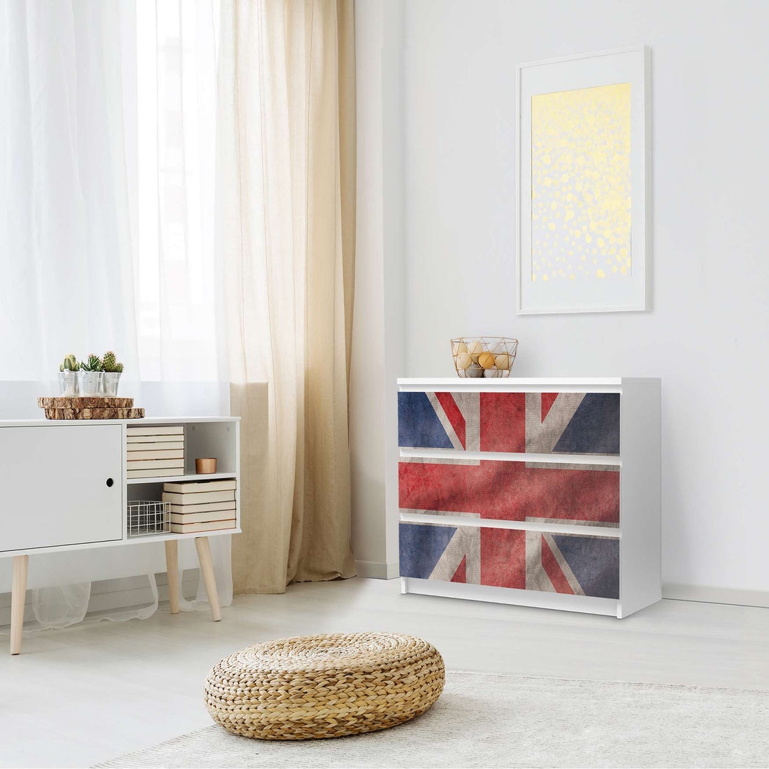 Klebefolie für Möbel Union Jack - IKEA Malm Kommode 3 Schubladen - Schlafzimmer