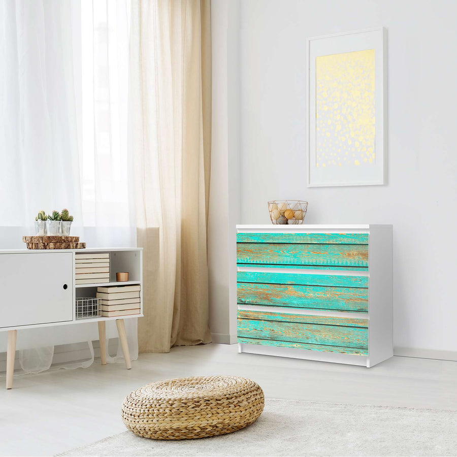 Klebefolie für Möbel Wooden Aqua - IKEA Malm Kommode 3 Schubladen - Schlafzimmer