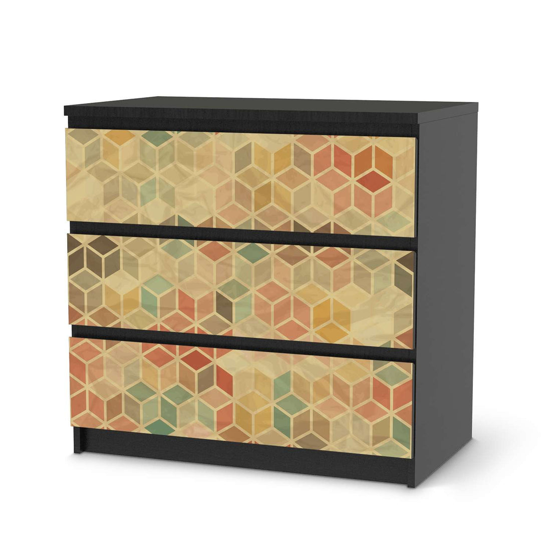 Klebefolie für Möbel 3D Retro - IKEA Malm Kommode 3 Schubladen - schwarz