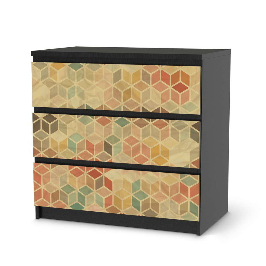 Klebefolie für Möbel 3D Retro - IKEA Malm Kommode 3 Schubladen - schwarz