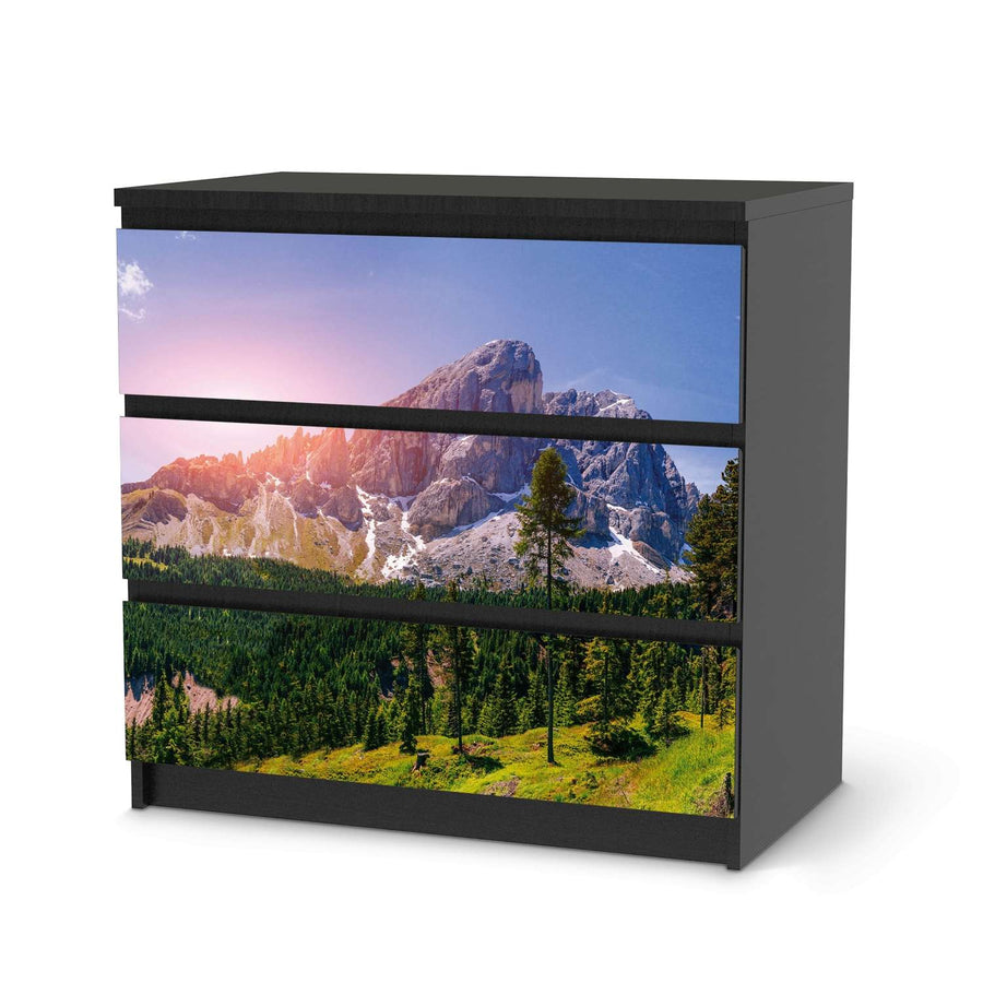 Klebefolie für Möbel Alpenblick - IKEA Malm Kommode 3 Schubladen - schwarz