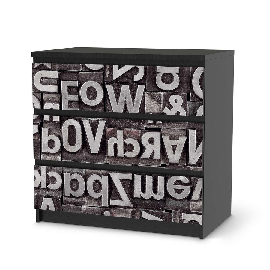 Klebefolie für Möbel Alphabet - IKEA Malm Kommode 3 Schubladen - schwarz