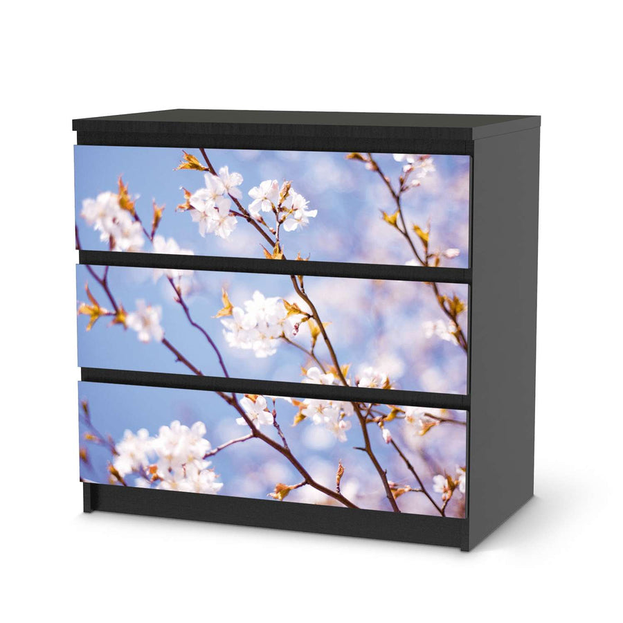 Klebefolie für Möbel Apple Blossoms - IKEA Malm Kommode 3 Schubladen - schwarz