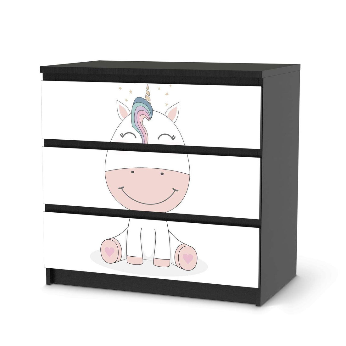 Klebefolie für Möbel Baby Unicorn - IKEA Malm Kommode 3 Schubladen - schwarz