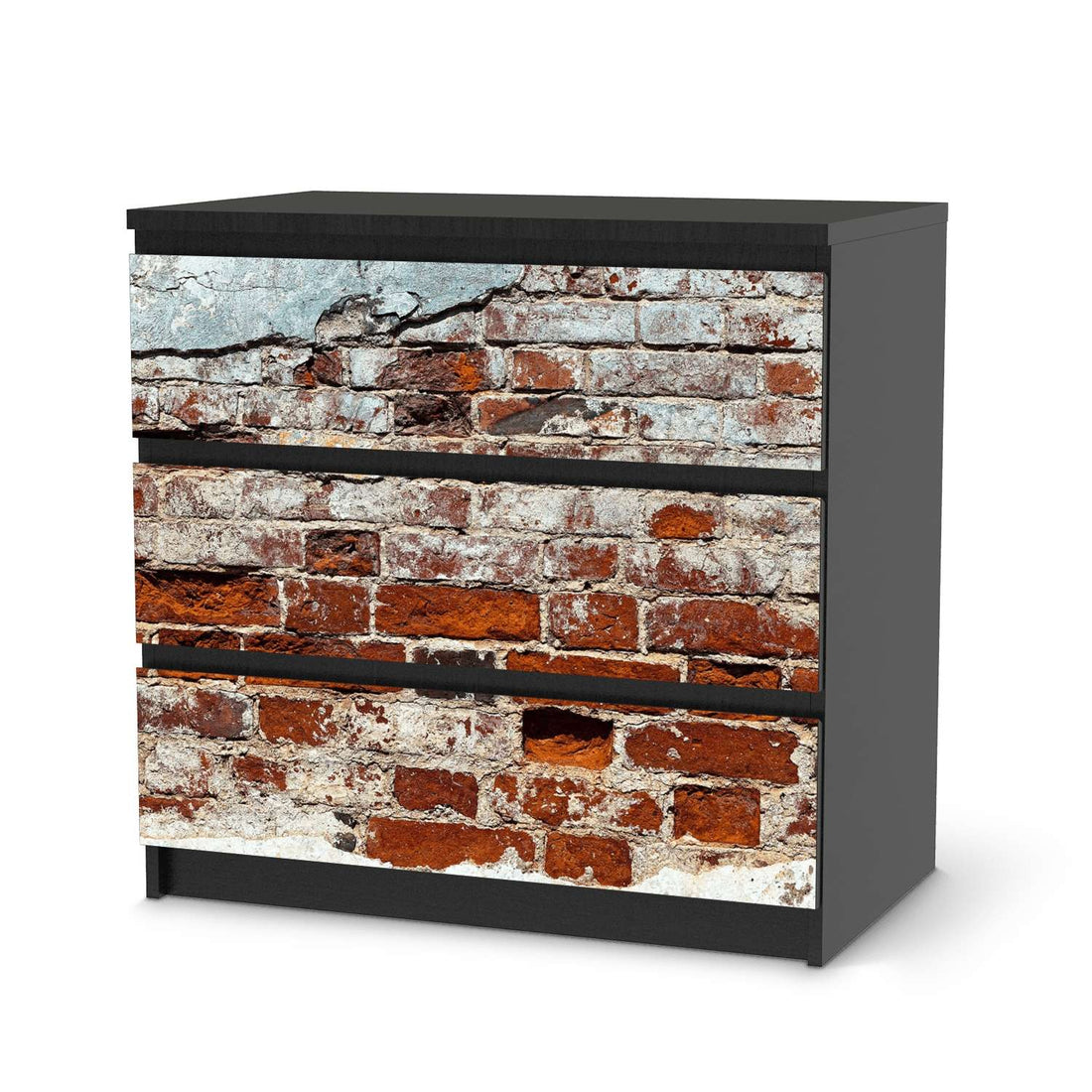 Klebefolie für Möbel Backstein - IKEA Malm Kommode 3 Schubladen - schwarz