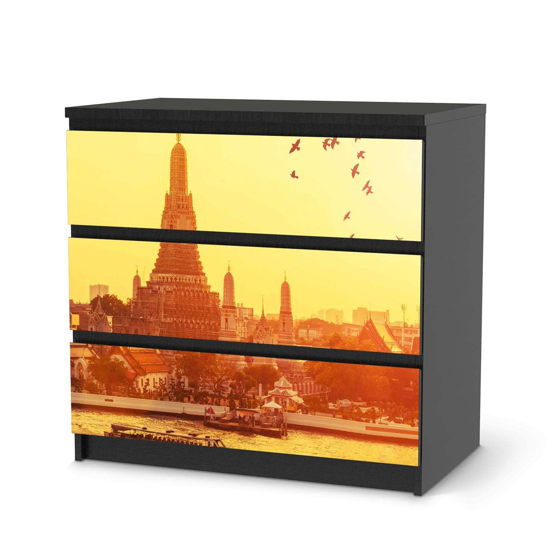Klebefolie für Möbel Bangkok Sunset - IKEA Malm Kommode 3 Schubladen - schwarz