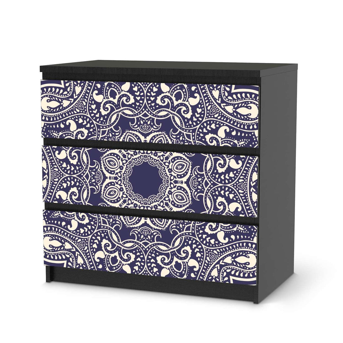 Klebefolie für Möbel Blue Mandala - IKEA Malm Kommode 3 Schubladen - schwarz