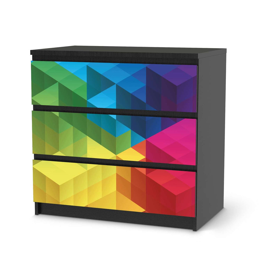 Klebefolie für Möbel Colored Cubes - IKEA Malm Kommode 3 Schubladen - schwarz