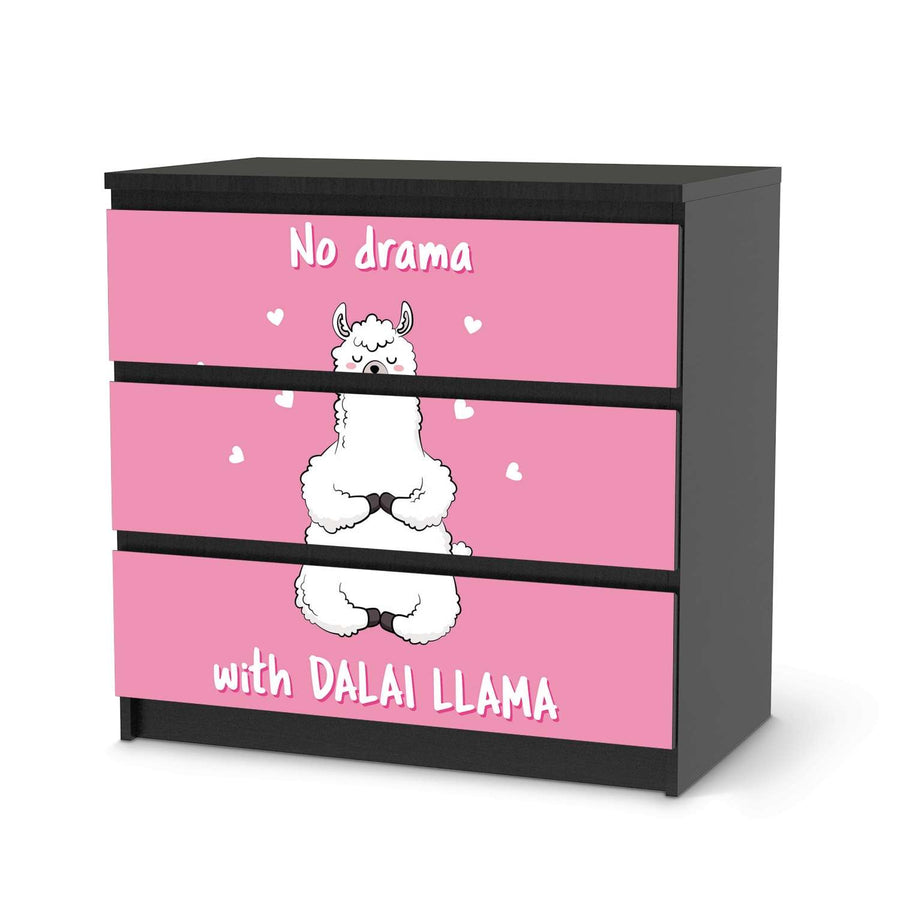 Klebefolie für Möbel Dalai Llama - IKEA Malm Kommode 3 Schubladen - schwarz