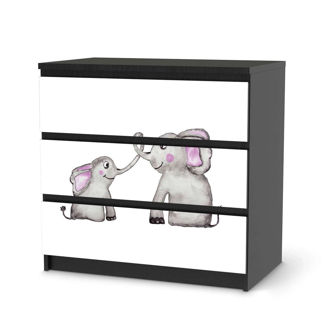 Klebefolie für Möbel Elefanten - IKEA Malm Kommode 3 Schubladen - schwarz