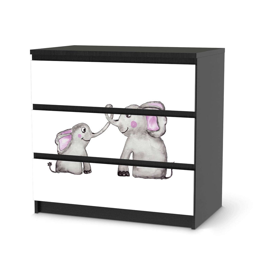 Klebefolie für Möbel Elefanten - IKEA Malm Kommode 3 Schubladen - schwarz