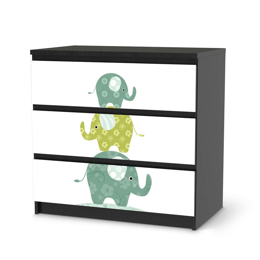 Klebefolie für Möbel Elephants - IKEA Malm Kommode 3 Schubladen - schwarz