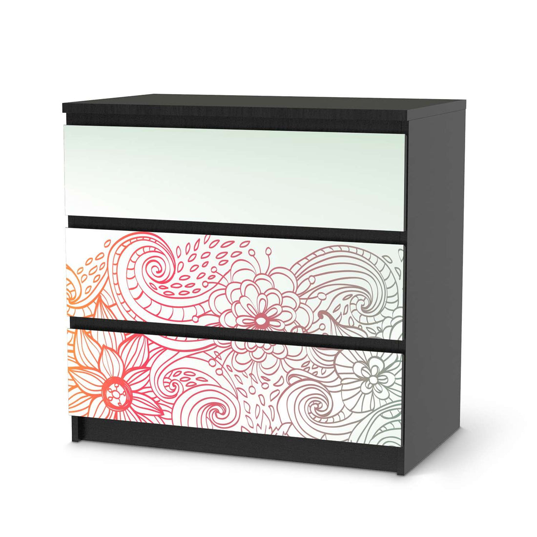 Klebefolie für Möbel Floral Doodle - IKEA Malm Kommode 3 Schubladen - schwarz