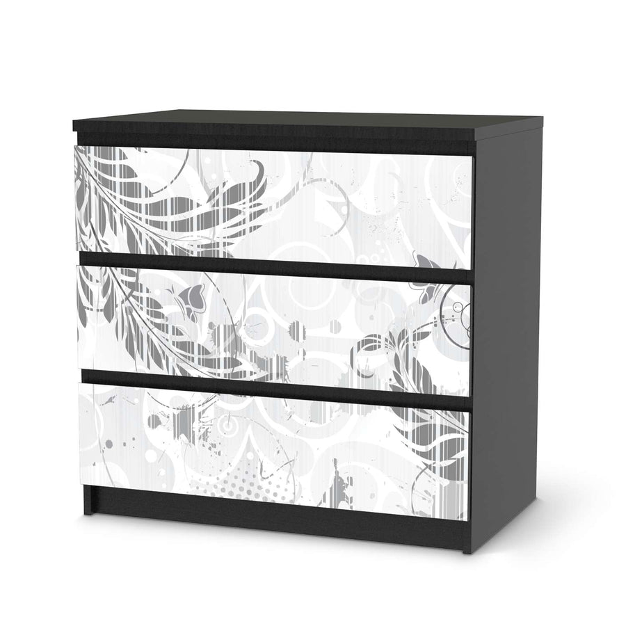 Klebefolie für Möbel Florals Plain 2 - IKEA Malm Kommode 3 Schubladen - schwarz