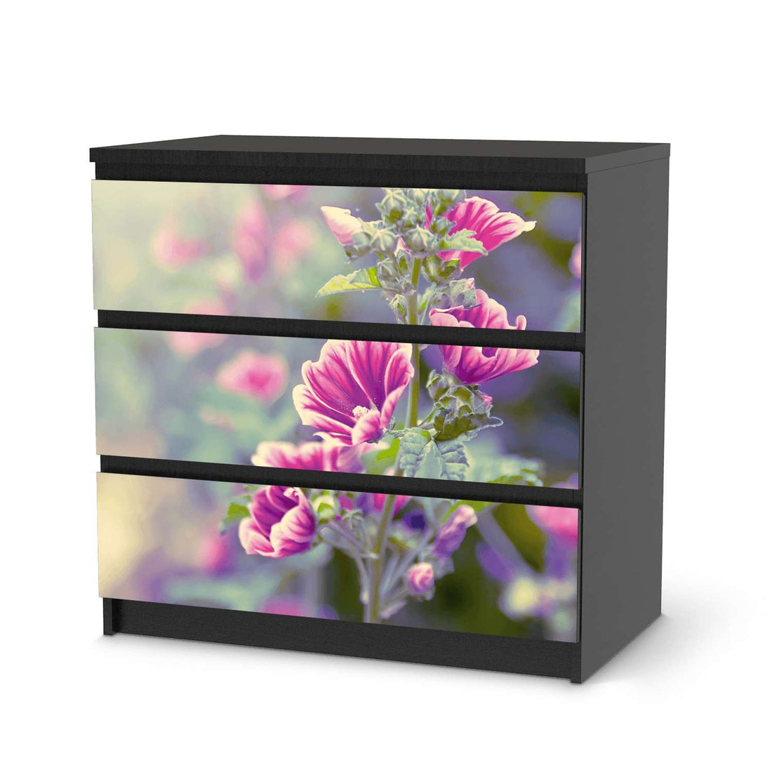 Klebefolie für Möbel Flower Gaze - IKEA Malm Kommode 3 Schubladen - schwarz