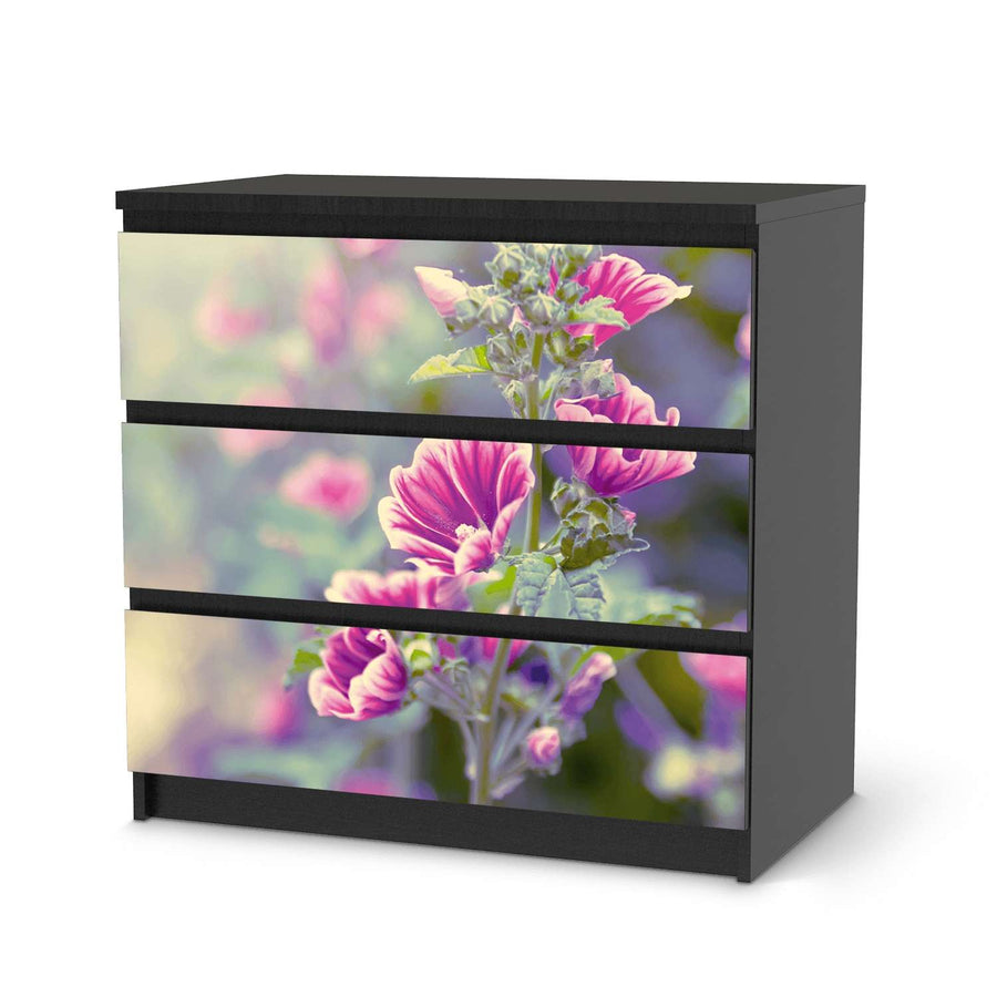 Klebefolie für Möbel Flower Gaze - IKEA Malm Kommode 3 Schubladen - schwarz