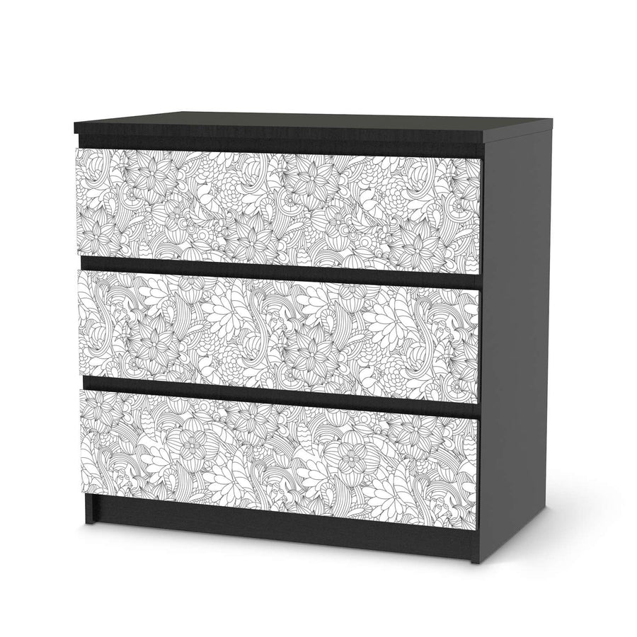 Klebefolie für Möbel Flower Lines 2 - IKEA Malm Kommode 3 Schubladen - schwarz