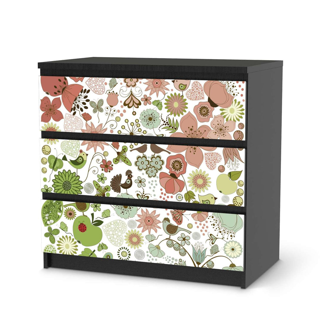 Klebefolie für Möbel Flower Pattern - IKEA Malm Kommode 3 Schubladen - schwarz