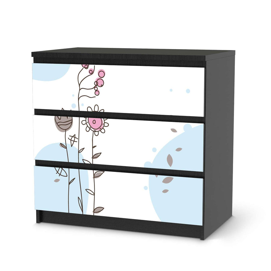Klebefolie für Möbel Flowers 3 - IKEA Malm Kommode 3 Schubladen - schwarz