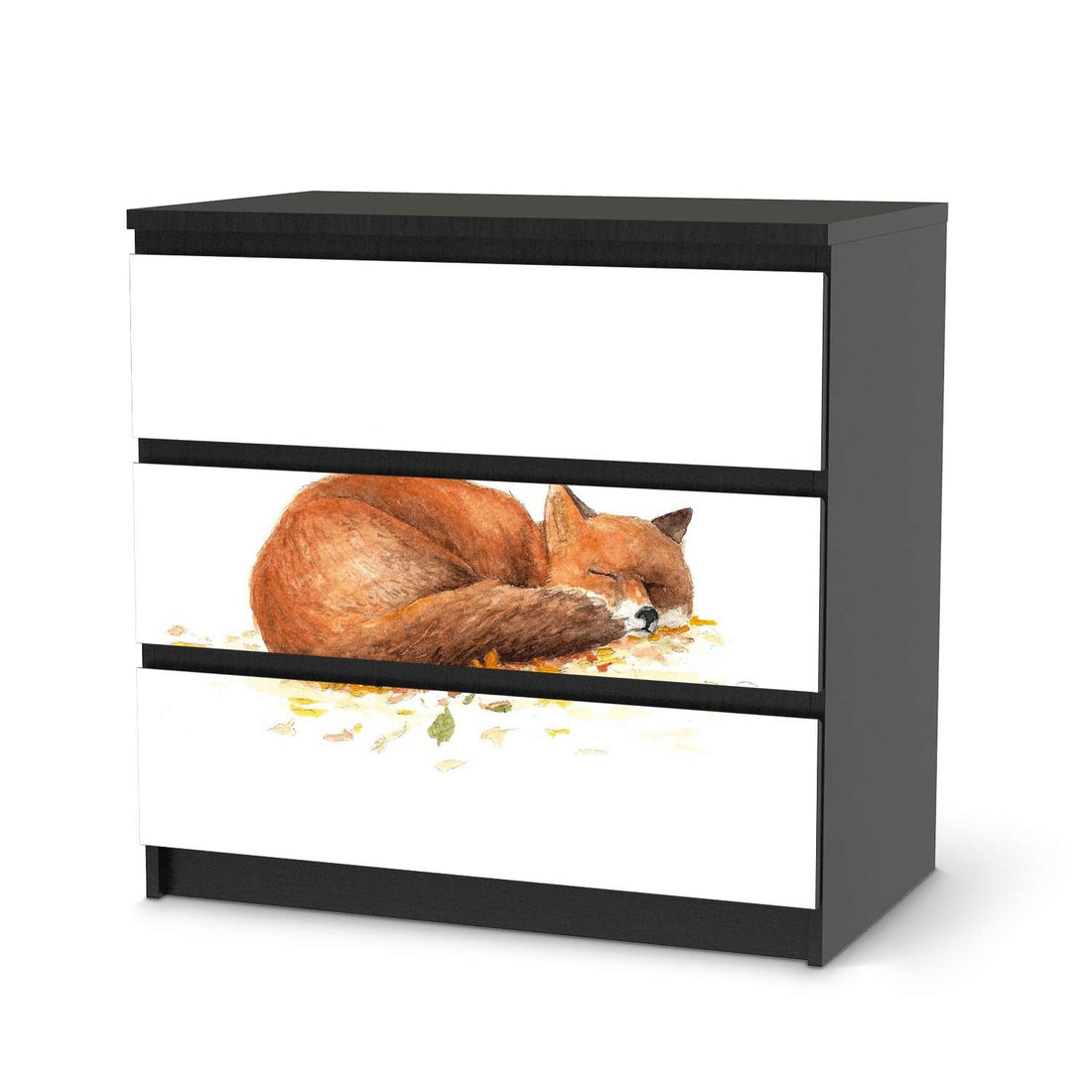 Klebefolie für Möbel Fuchs - IKEA Malm Kommode 3 Schubladen - schwarz